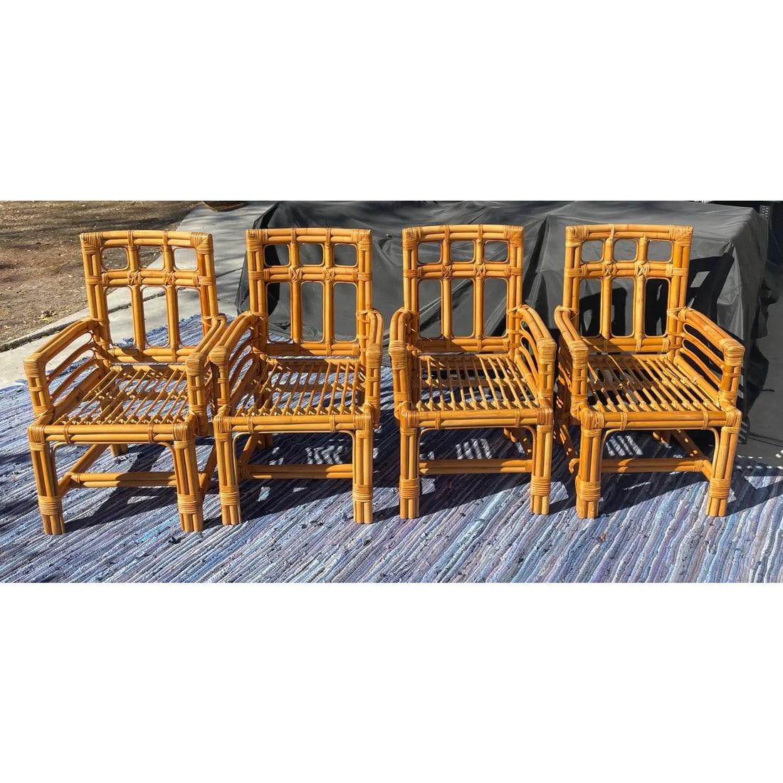 1970s Vintage Rattan Dining Table & Chairs, a Set of 5 - 5