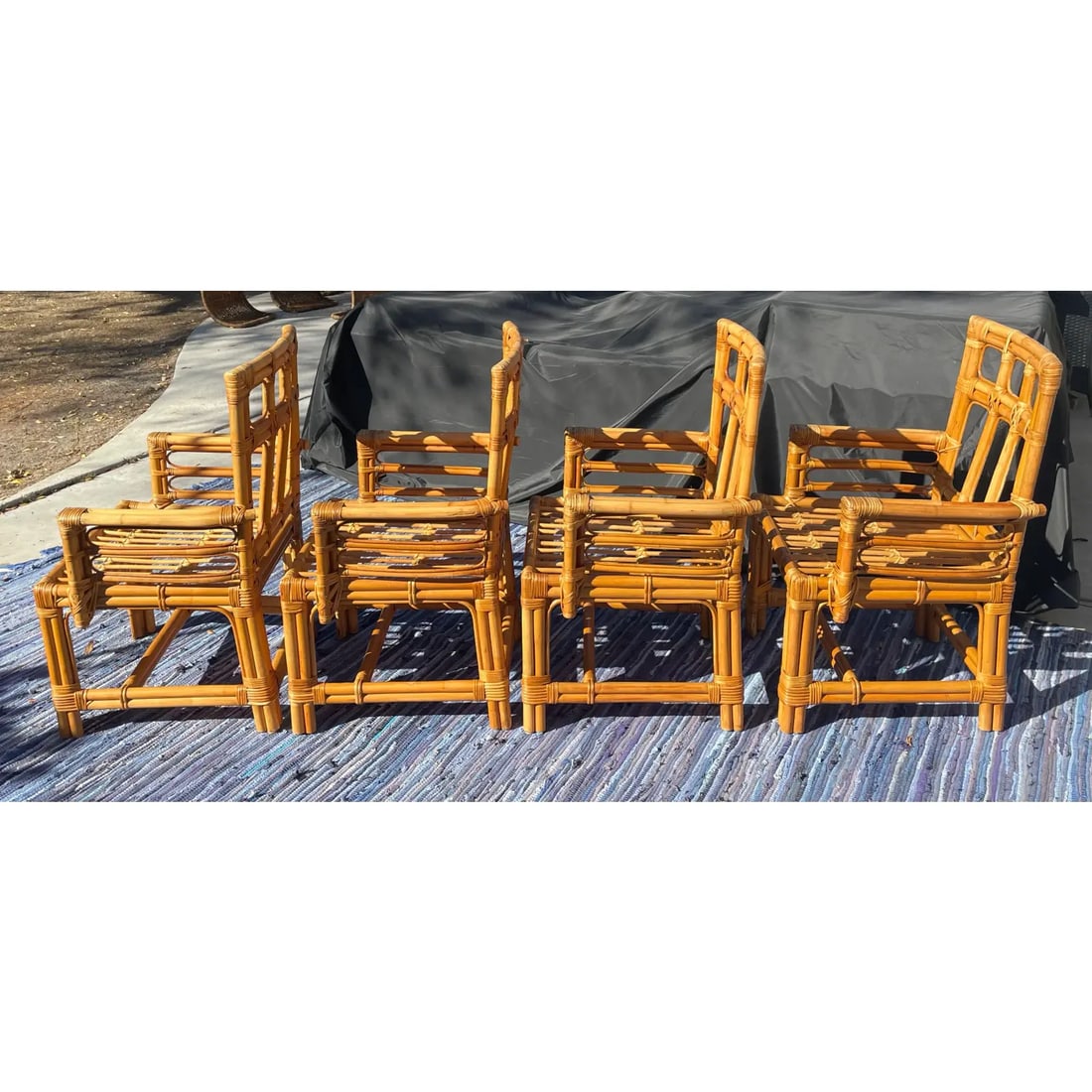 1970s Vintage Rattan Dining Table & Chairs, a Set of 5 - 6