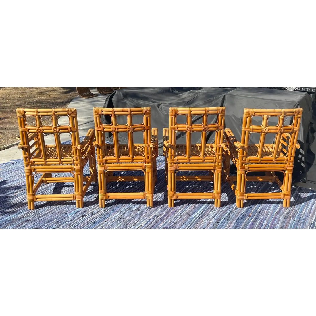 1970s Vintage Rattan Dining Table & Chairs, a Set of 5 - 7