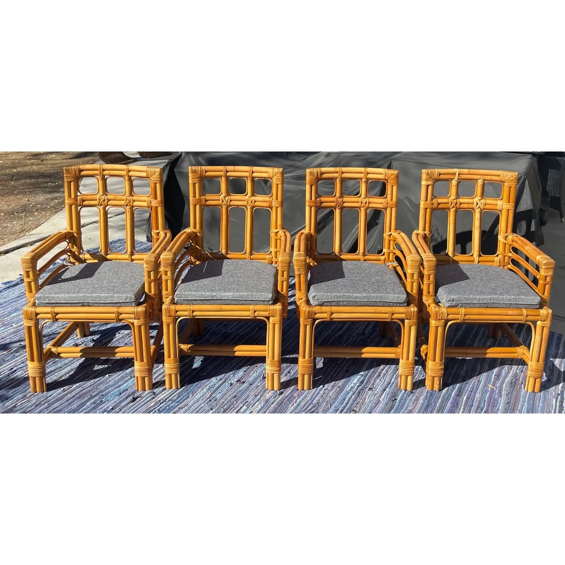 1970s Vintage Rattan Dining Table & Chairs, a Set of 5 - 9