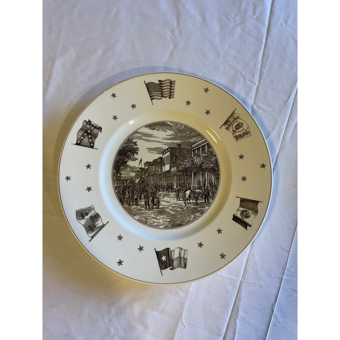 1960s Josiah Wedgewood and Sons for Neiman Marcus Views of Old Texas Salad/Dessert Plates- Set of 5 - 5