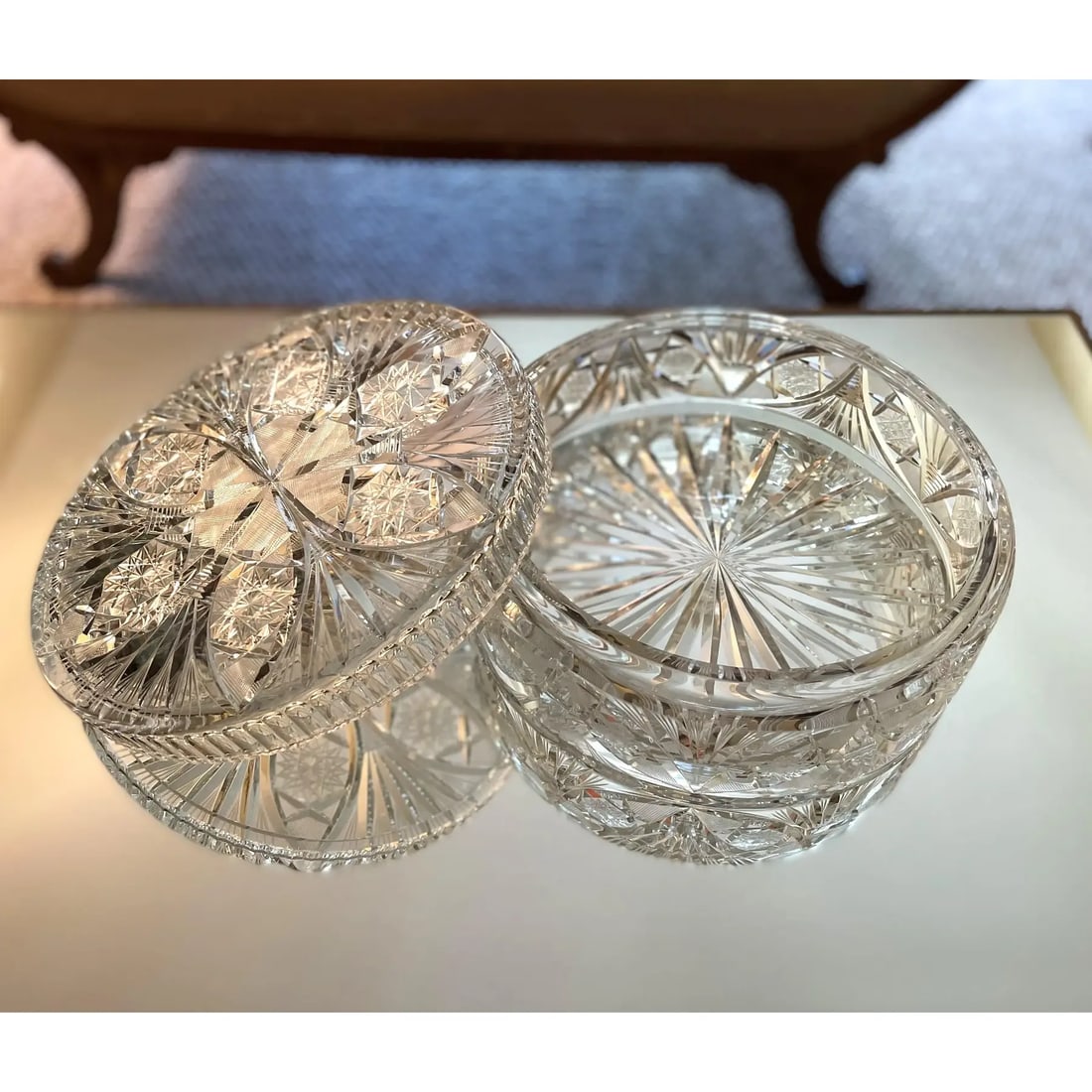 1950s Mid-Century Waterford Large Leaded Crystal Decorative Centerpiece Container With Lid - 4
