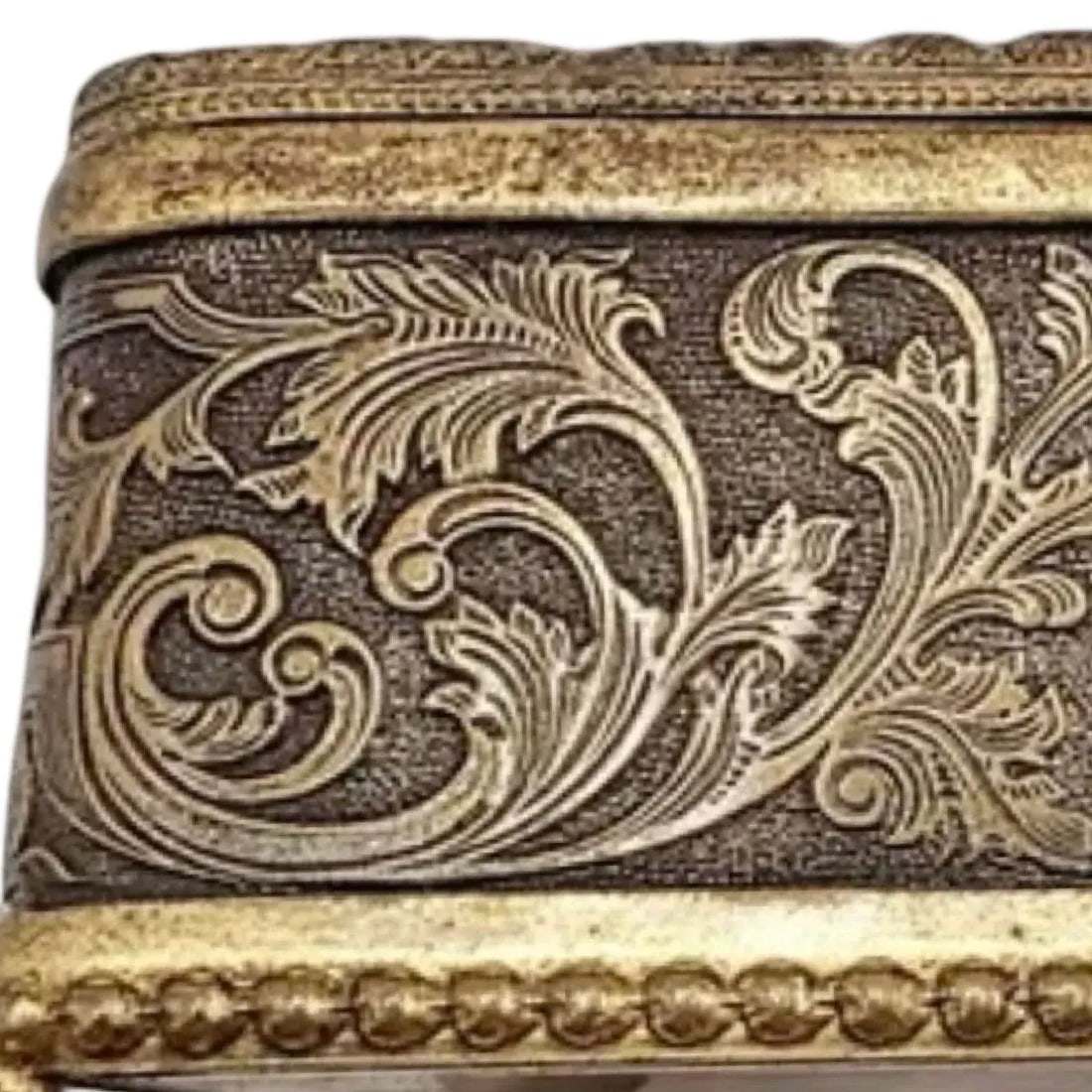 Antique French Ormolu Glass Jewelry Box With Original Tufted Coral Silk Interior - 8