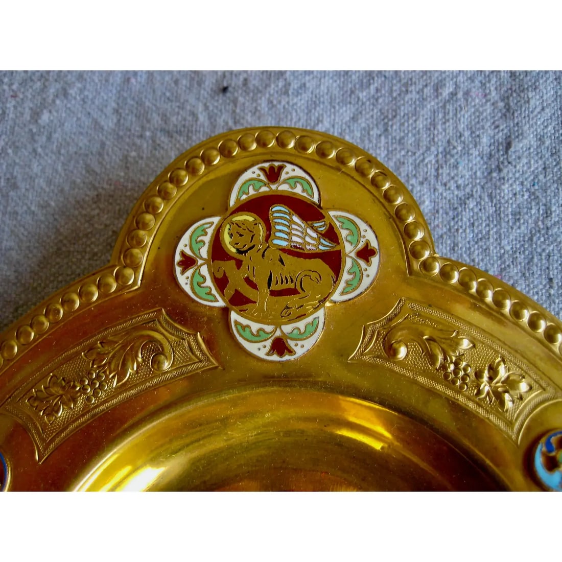 19th Century French Brass Enameled Cruet or Burettes Tray - 3 Piece Set - 10