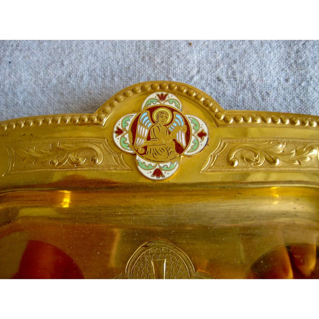 19th Century French Brass Enameled Cruet or Burettes Tray - 3 Piece Set - 12