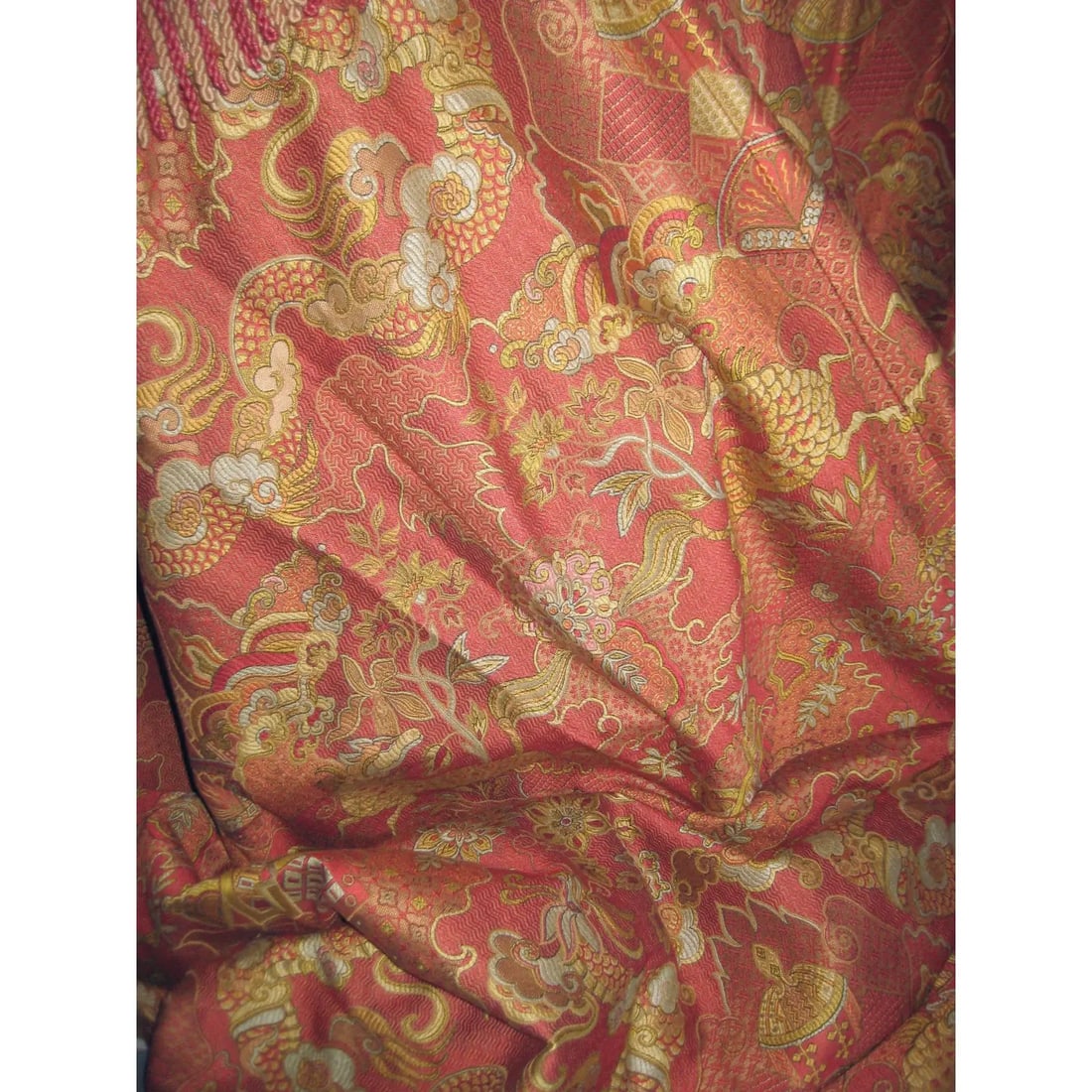 Large Pair of Chinoiserie Vintage Jacquart Curtains -Drapes - 4