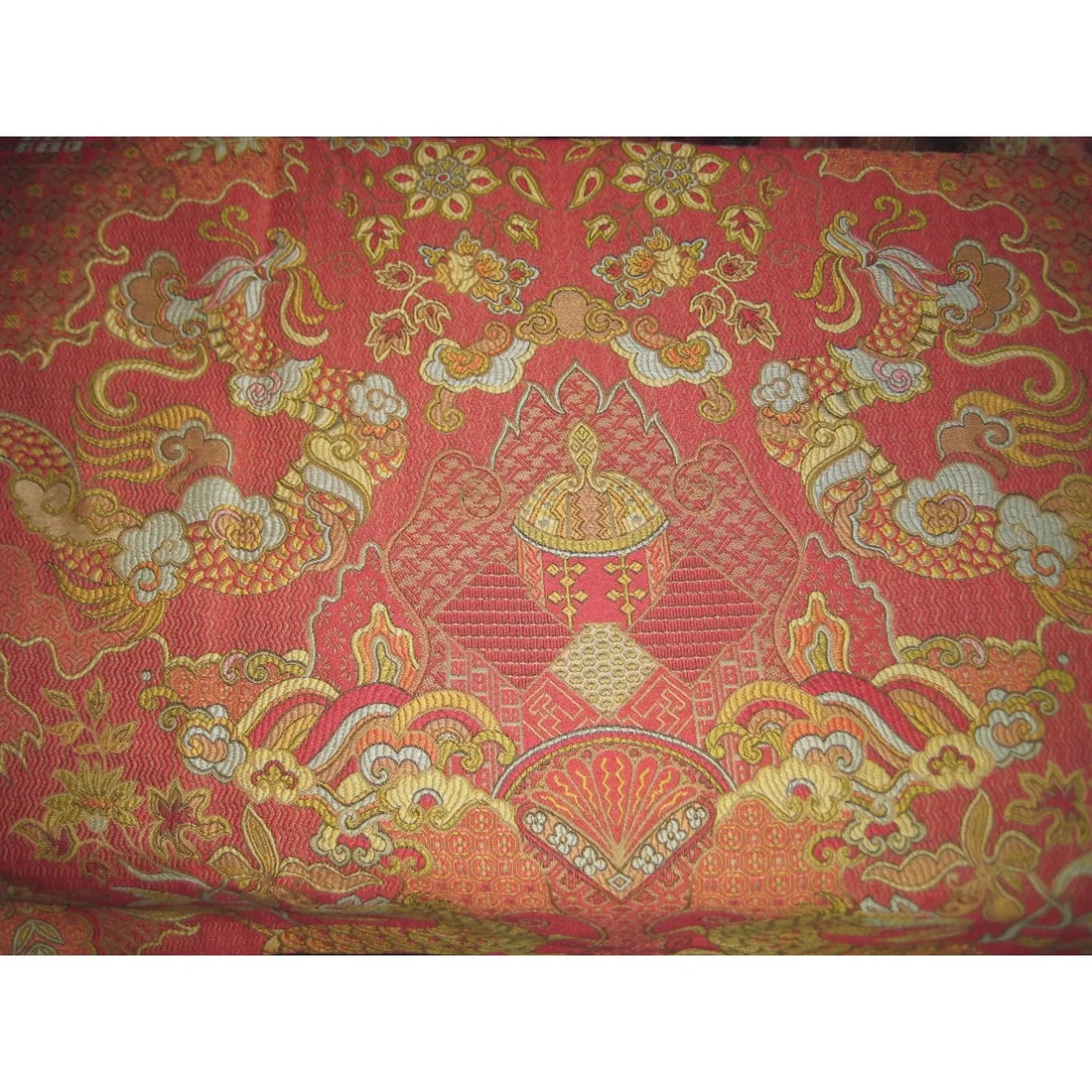Large Pair of Chinoiserie Vintage Jacquart Curtains -Drapes - 9