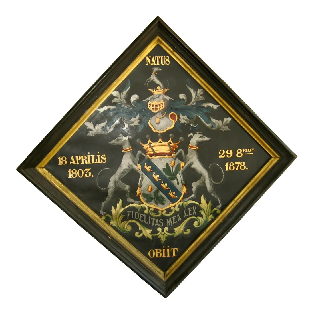 Coat of Arm Oil Painting 19th Century, Framed: Spectacular and large painting of a equerry coat of arm of a Belgian noble family , Joos de ter Beerst , very beautiful design for this coat of arm , lots of details with a stunning count crown , you