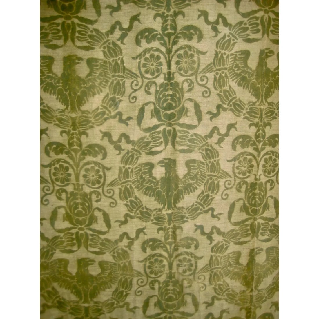 1920s Green Fortuny Aigle in a Laurel Wreath Tablecloth or Table Cover - 5