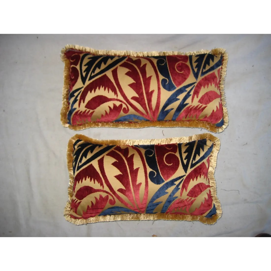French Art Deco Raoul Dufy Velvet Grand Feuillage Design Pair of Pillows - 2