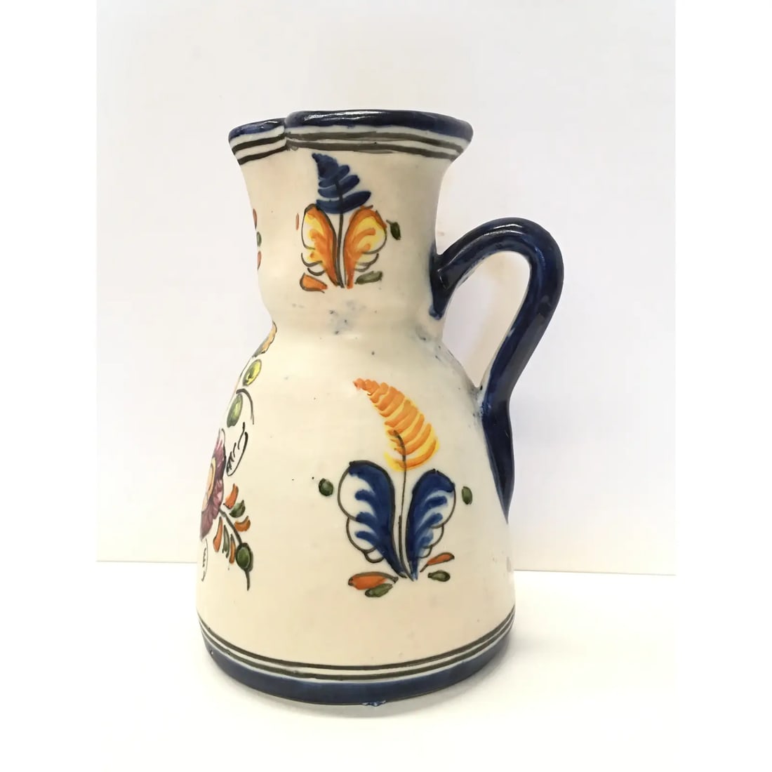 19th Century French Glazed Terracotta Pitcher Handmade & Hand-Painted - 2