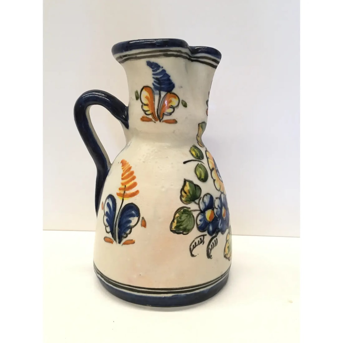 19th Century French Glazed Terracotta Pitcher Handmade & Hand-Painted - 3