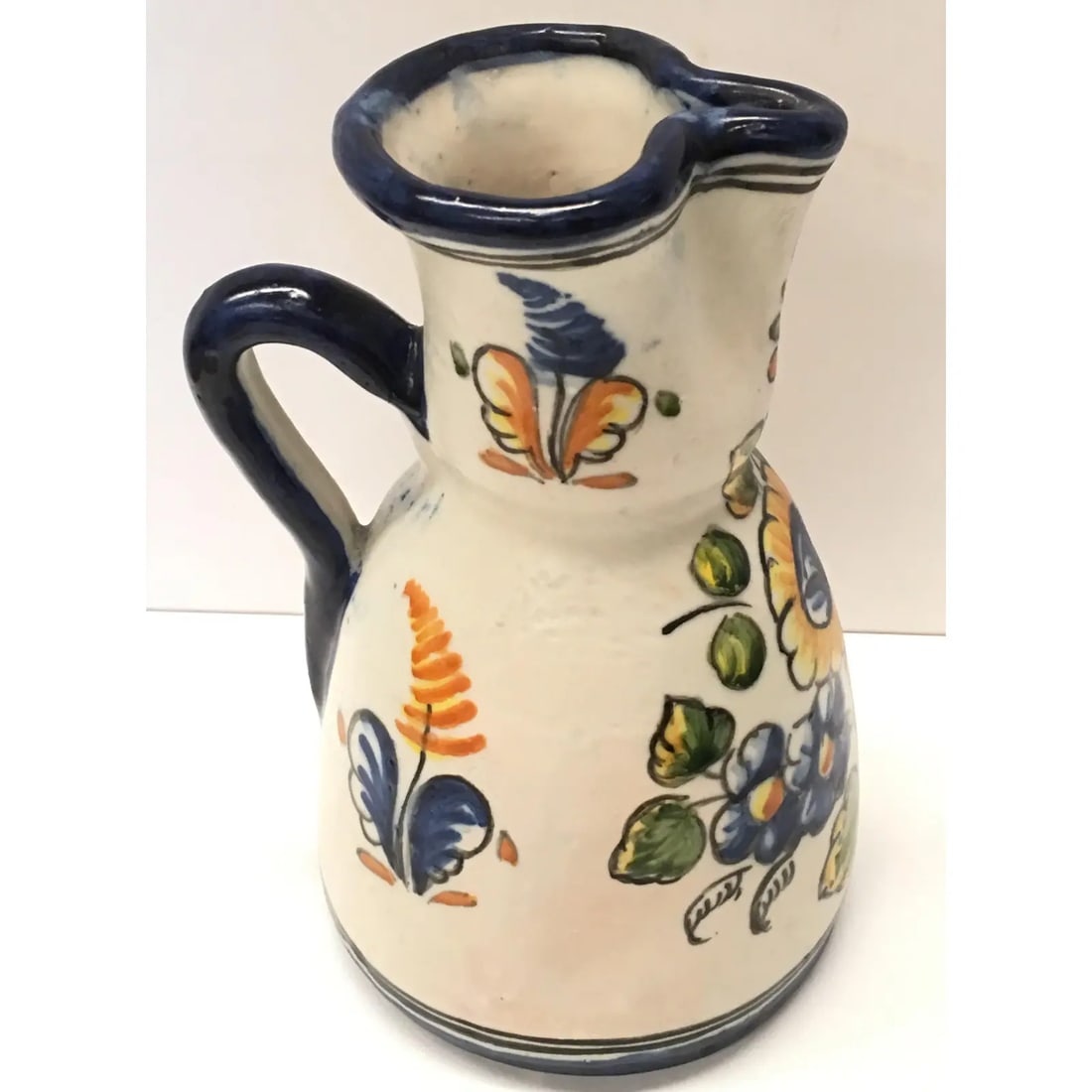 19th Century French Glazed Terracotta Pitcher Handmade & Hand-Painted - 4