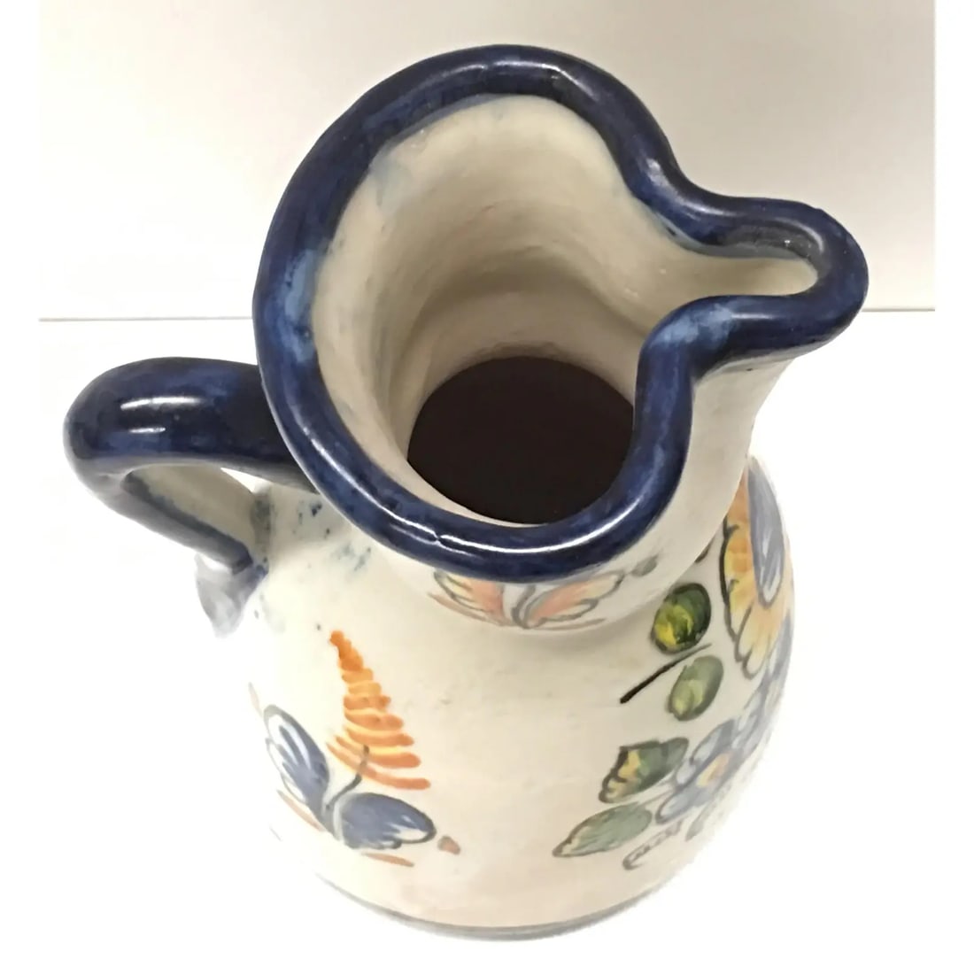 19th Century French Glazed Terracotta Pitcher Handmade & Hand-Painted - 5