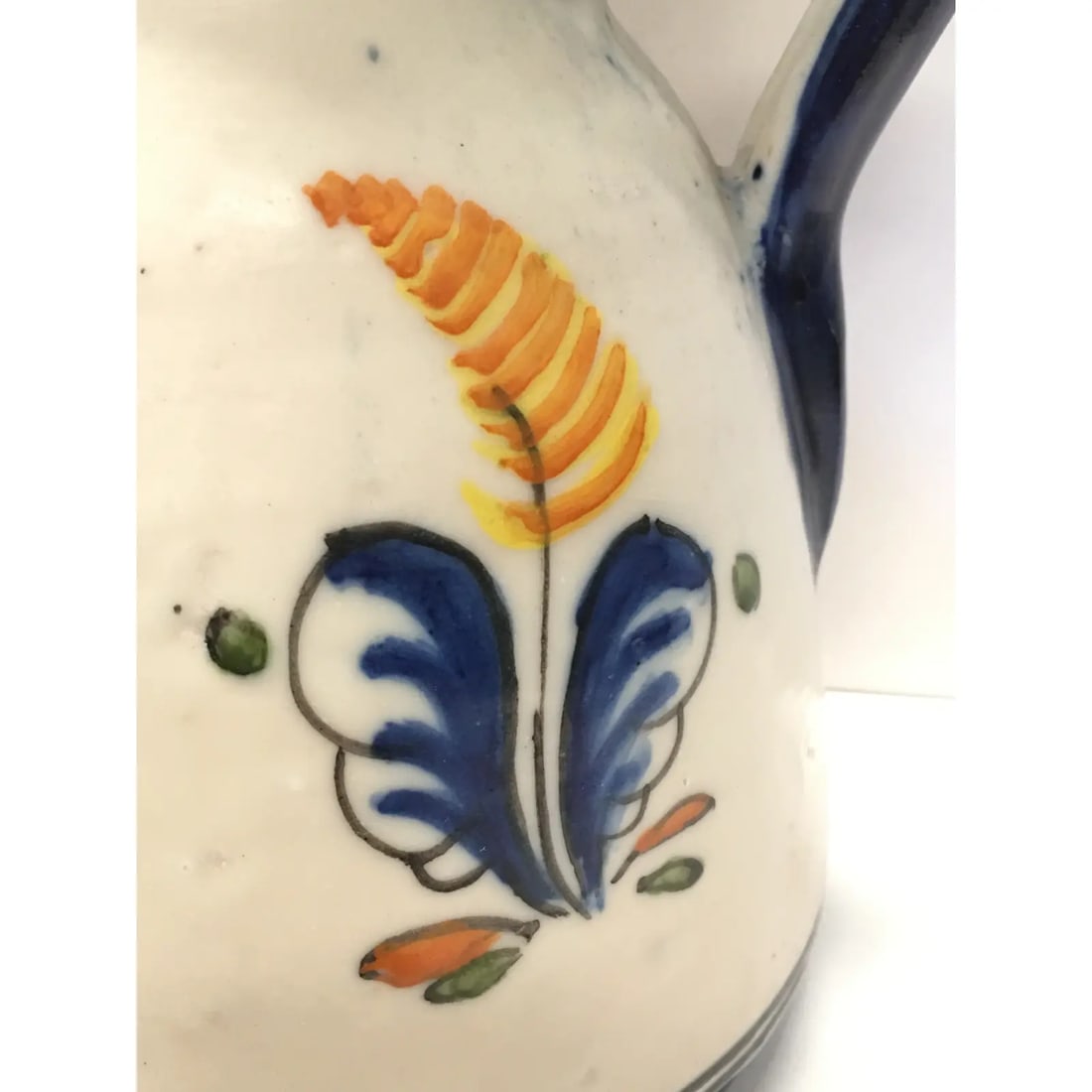 19th Century French Glazed Terracotta Pitcher Handmade & Hand-Painted - 6