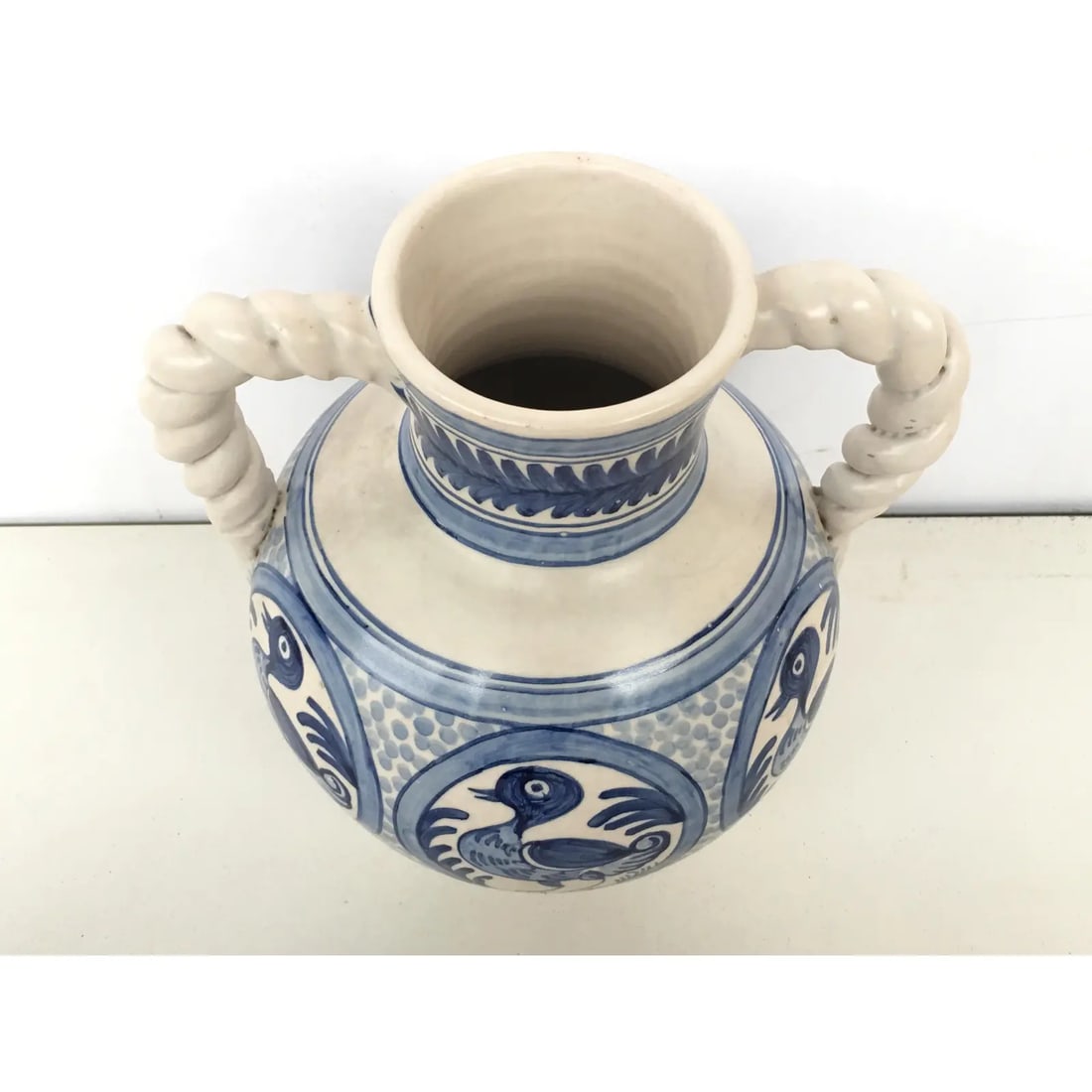 20th Century Glazed Earthenware Spanish Blue and White Painted Urn, Vase - 3