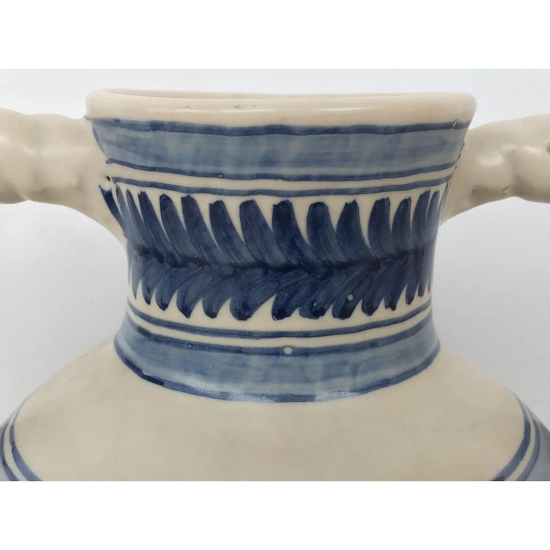 20th Century Glazed Earthenware Spanish Blue and White Painted Urn, Vase - 7