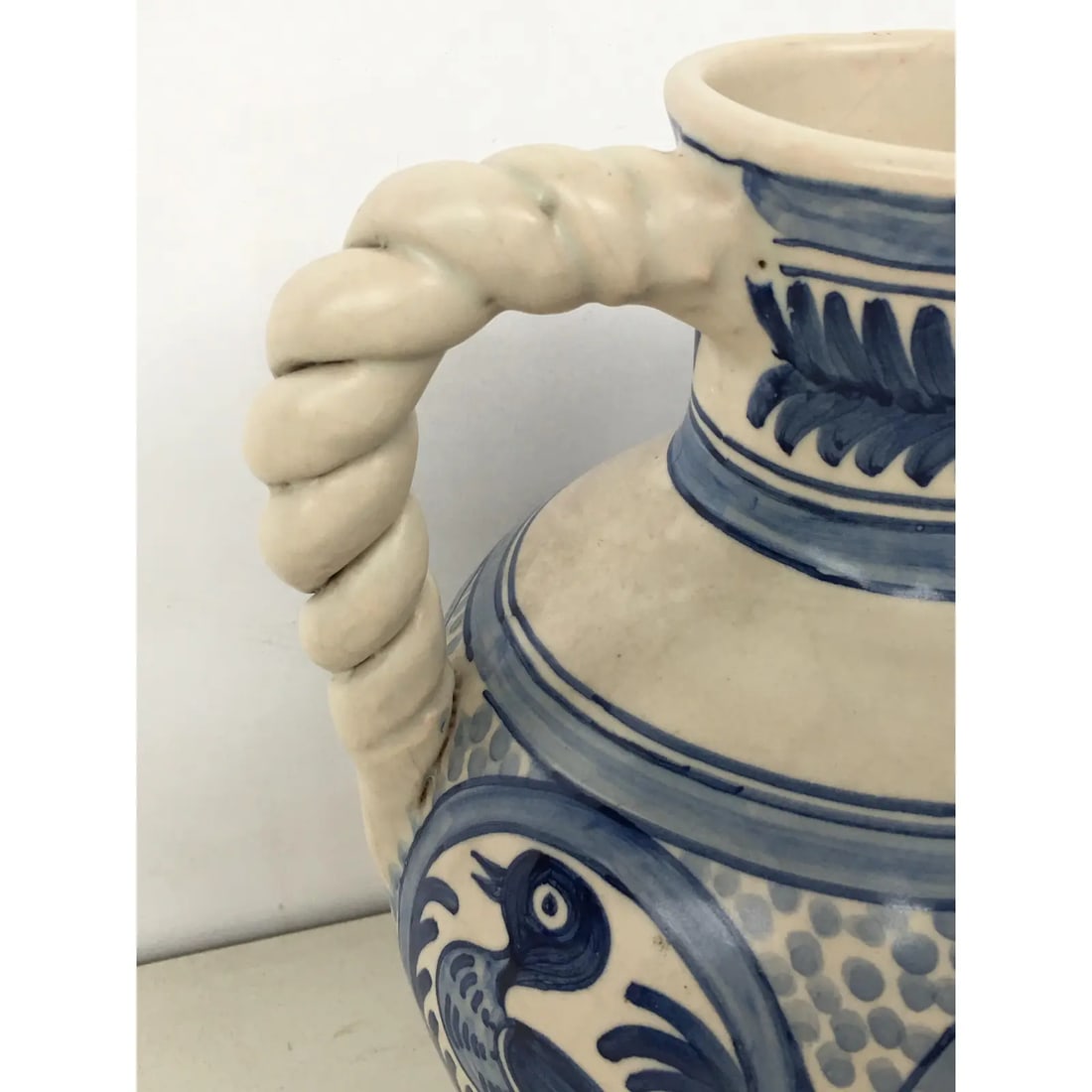 20th Century Glazed Earthenware Spanish Blue and White Painted Urn, Vase - 8
