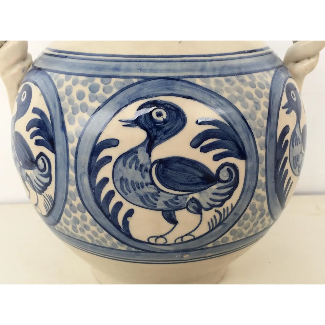 20th Century Glazed Earthenware Spanish Blue and White Painted Urn, Vase - 9