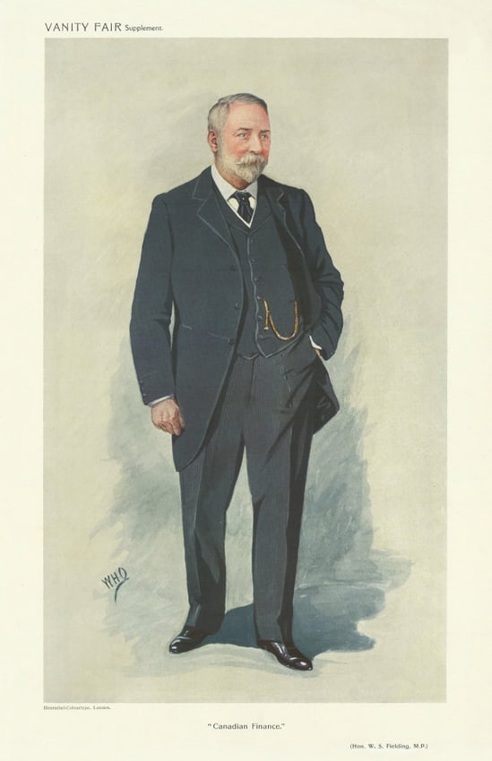 VANITY FAIR SPY CARTOON William Stevens Fielding 'Canadian Finance' Canada 1909: Title: VANITY FAIR SPY CARTOON William Stevens Fielding 'Canadian Finance' Canada 1909Description: Canadian Finance [The Hon William Stevens Fielding MP]. FIELDING Hon W S. MP. Born Halifax. NS. 1848.