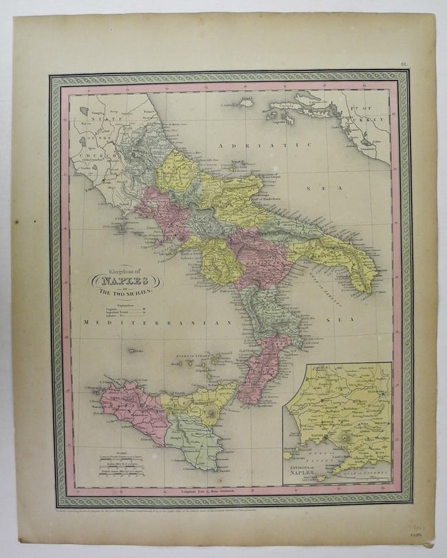 Kingdom of Naples Or the Two Sicilies.: Publication Date:1851Title:Kingdom of Naples Or the Two Sicilies.,li>Cartographer:MITCHELL, SAMUEL AUGUSTUSPublisher:THOMAS, COWPERTHWAIT & CO.Brief Description:Large inset of the environs of Naples. 