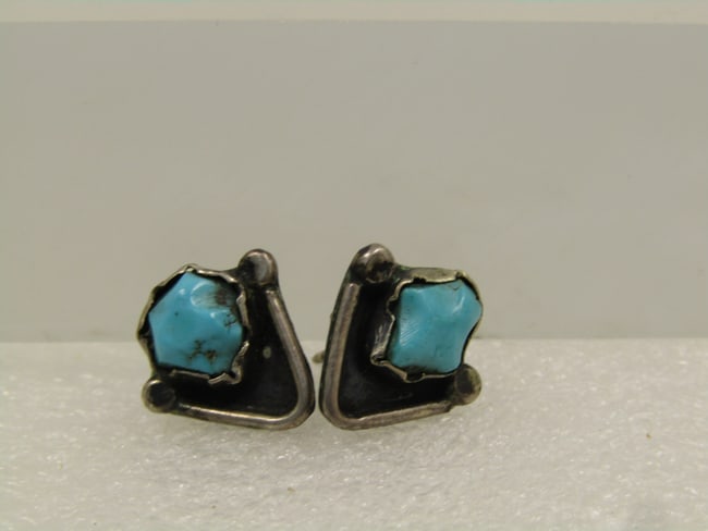 Vintage Sterling Turquoise Petit Point Navajo Ladies' Watch Cuff Bracelet, F. M. Begay, 1970's-After: Title: Vintage Sterling Turquoise Petit Point Navajo Ladies' Watch Cuff Bracelet, F. M. Begay, 1970's-AfterDescription: Vintage Sterling Turquoise Turquoise Earrings, Shadowbox, Stud Pierced, 1970's-1