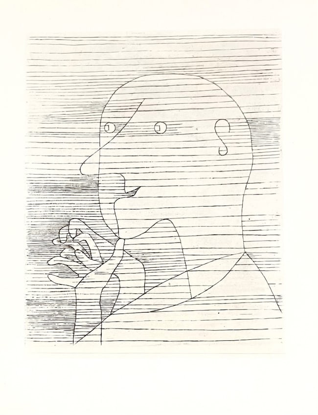 1947 Paul Klee Engraving 38 Old Man Figuring 1929: Title: 1947 Paul Klee Engraving 38 Old Man Figuring 1929Description: Artist: Paul KleeCountry: Switzerland / GermanyTitle: Old Man Figuring - 1929Medium: Engraving - 38printed: 1947 by Meriden Gravure