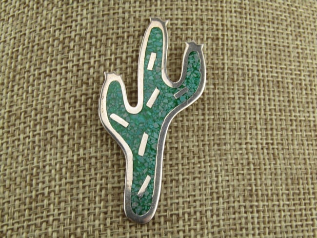 Vintage Sterling Southwestern Single Cactis Earrings, Inlaid Turquoise Chips, 1990's: Title: Vintage Sterling Southwestern Single Cactis Earrings, Inlaid Turquoise Chips, 1990'sDescription: Vintage Sterling Single Southwestern Cactis Earrings, Inlaid Turquoise Chips, 1990's. This is ap