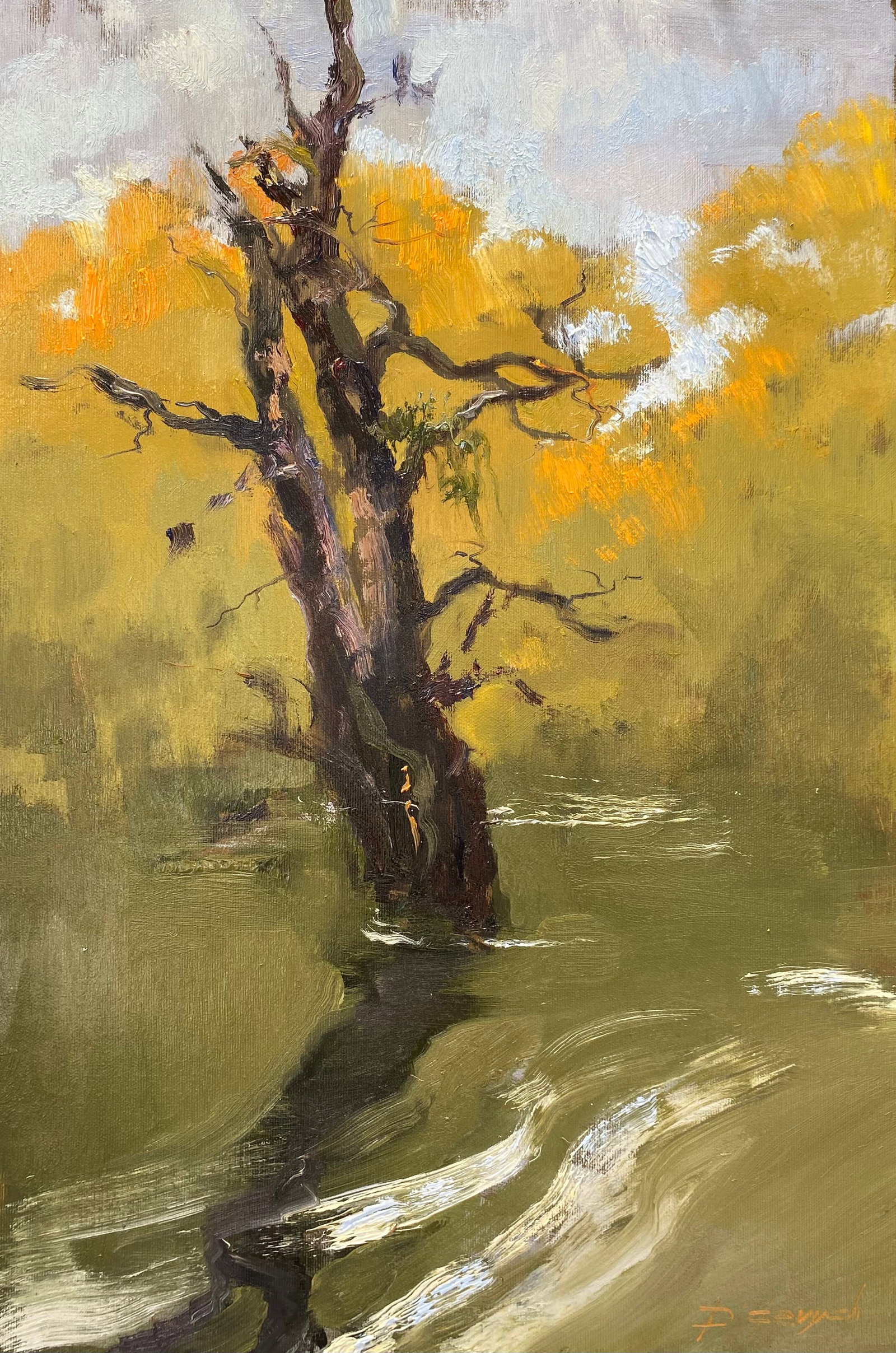 Oil painting Tree in the lake Yulia D.: Title: Oil painting Tree in the lake Yulia D. Description: 15YD Painter: Yulia D. S?ze: 60x40 cm/23.62x15.74 inches Components: oil, canvas Original painting from our collection ERA: 2025Yulia