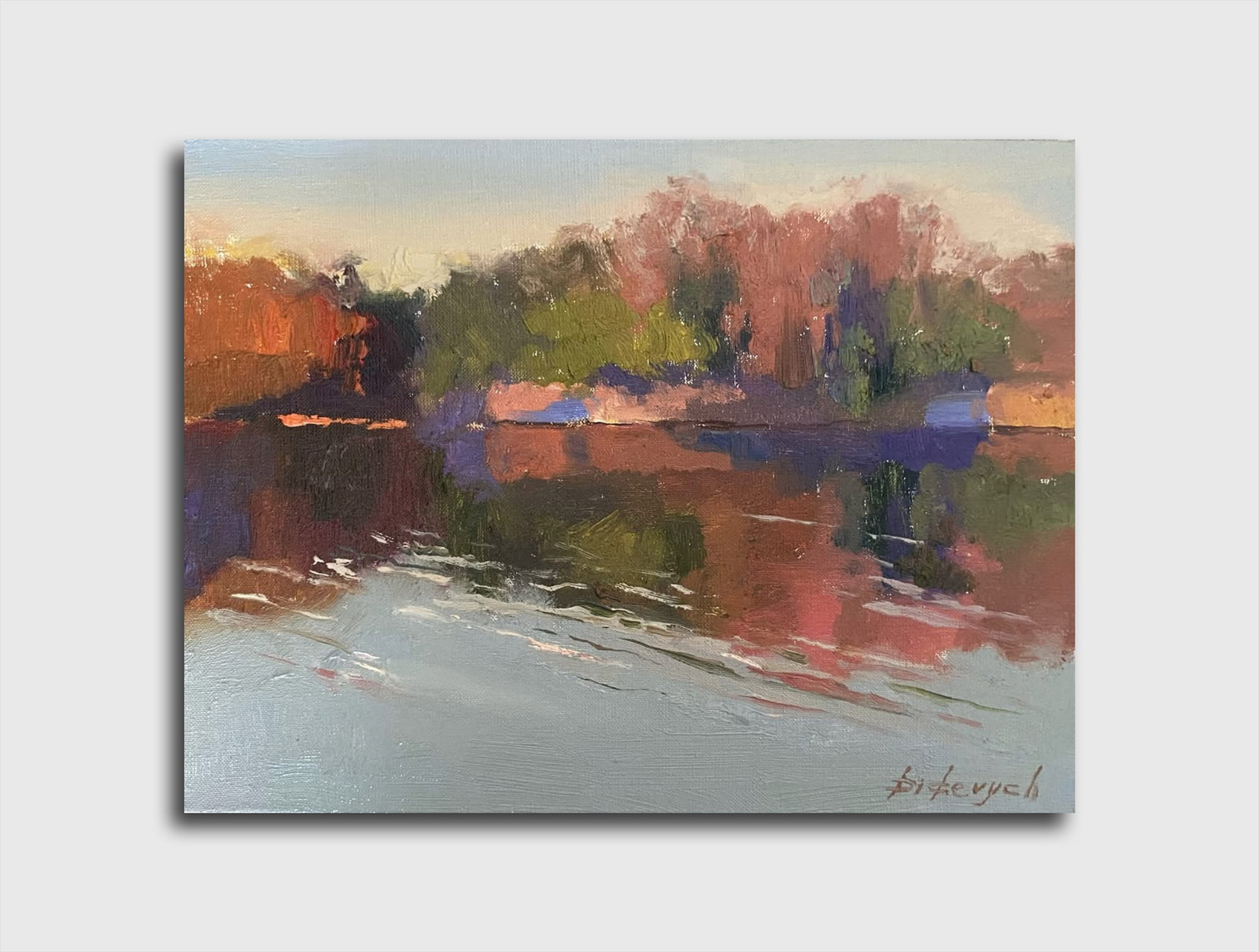 Oil painting Lake Yulia D.: Title: Oil painting Lake Yulia D. Description: 28YD Painter: Yulia D. S?ze: 40x30 cm/15.74x11.81 inches Components: oil, canvas Original painting from our collection ERA: 2025Yulia Didevich, born Sept