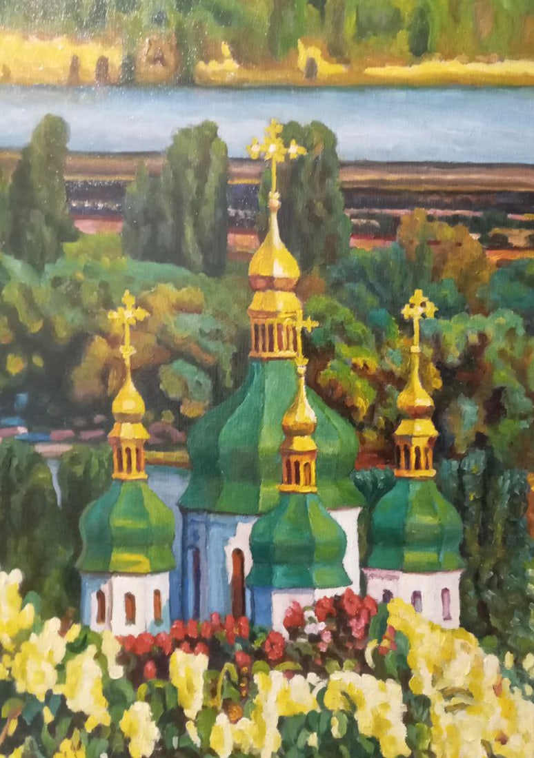 Oil painting ?. Kyiv. View of the Dnipro River and Vydubytskyi Monastery Valerii B - 6