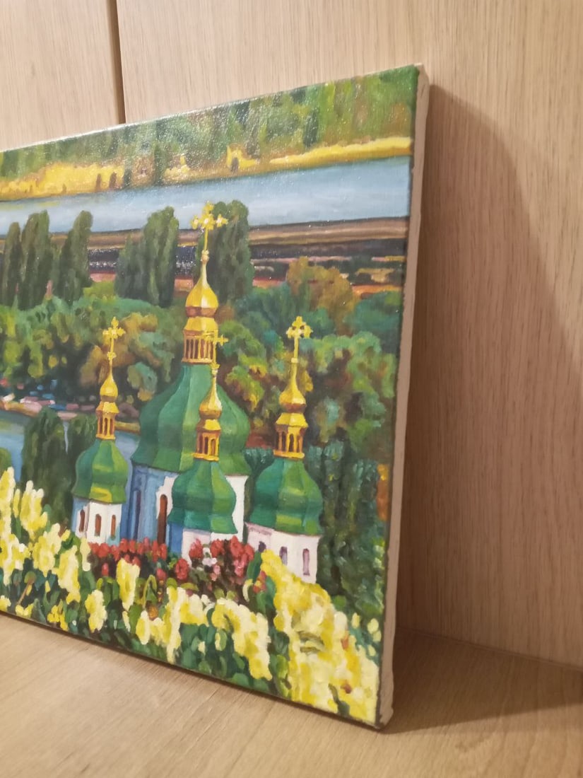 Oil painting ?. Kyiv. View of the Dnipro River and Vydubytskyi Monastery Valerii B - 7