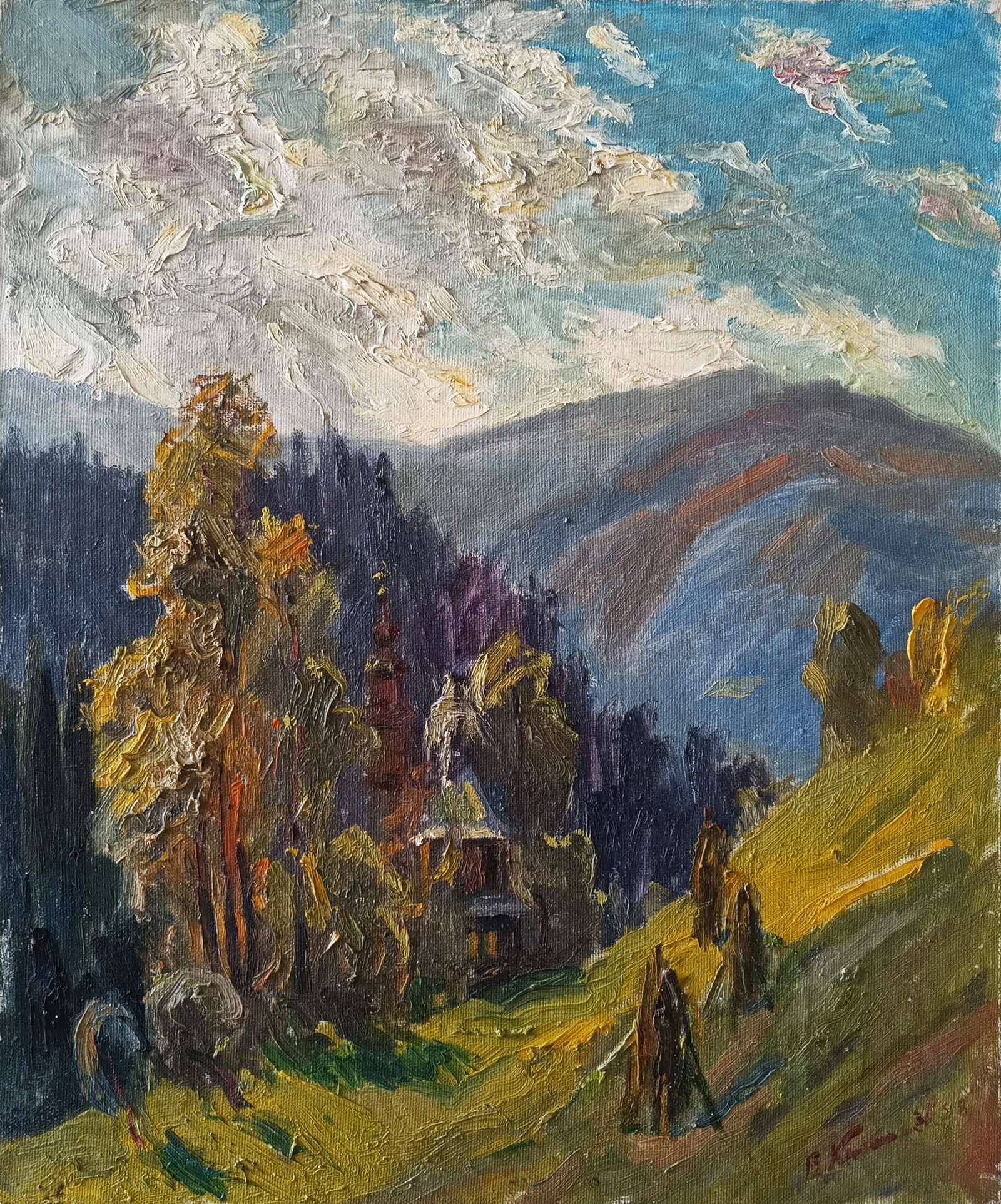 Oil painting Serenity by honored painter Ukrainian Vasyl K.: Title: Oil painting Serenity by honored painter Ukrainian Vasyl K. Description: 03Kv Painter: Vasyl K. S?ze: 61x50 cm/ 24.01x19.68 inches Components: oil, canvas Original painting CONDITION: exellent 
