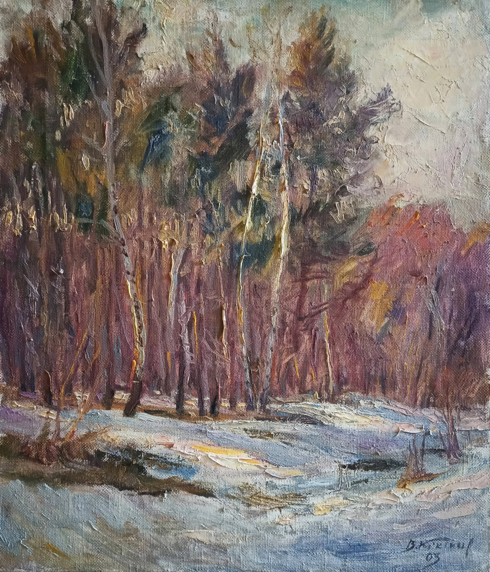Oil painting twilight by honored painter Ukrainian Vasyl K.: Title: Oil painting twilight by honored painter Ukrainian Vasyl K. Description: 05Kv Painter: Vasyl K. S?ze: 61x51.5 cm/ 24.01x20.27 inches Components: oil, canvas Original painting CONDITION: exellen