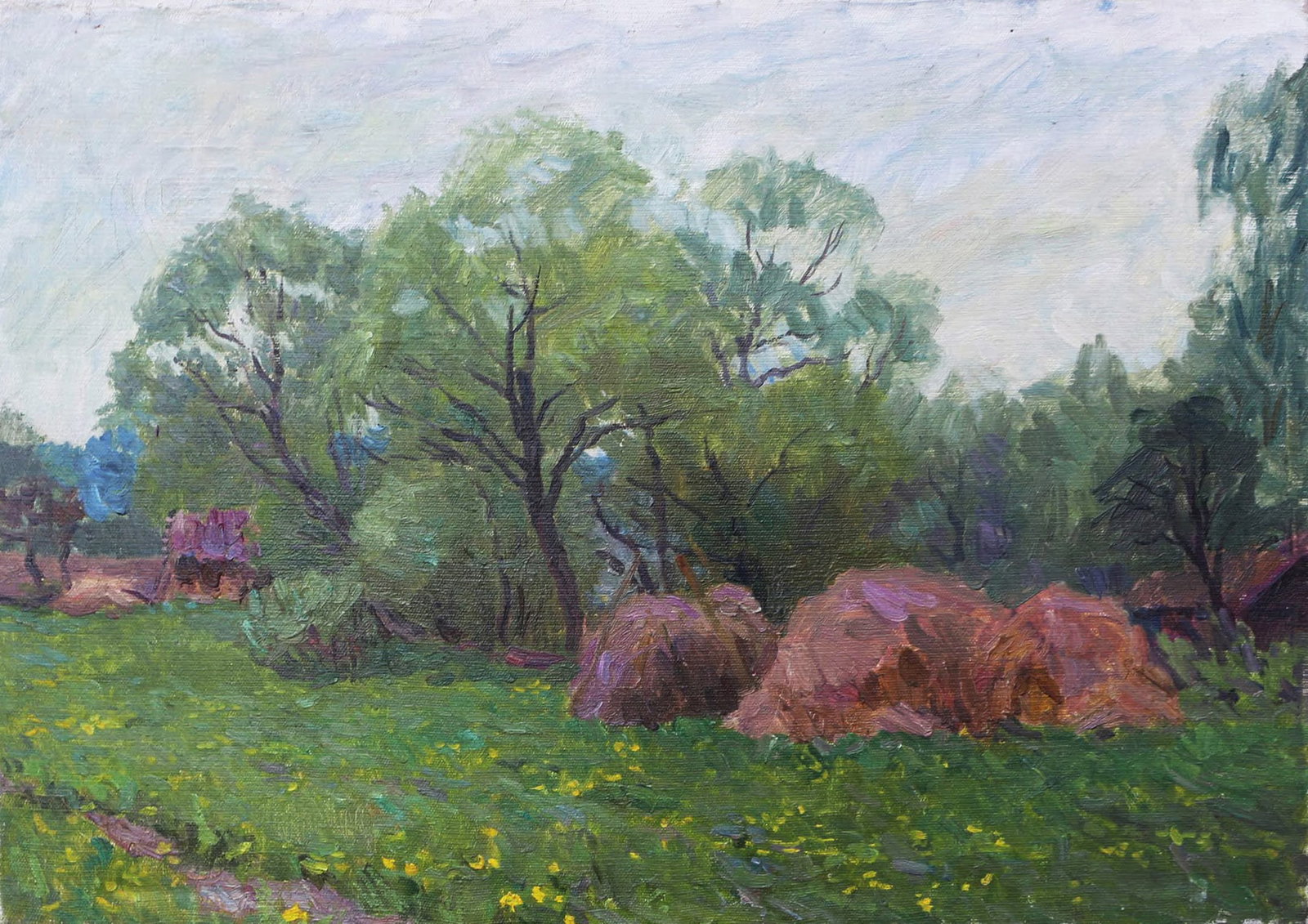 Oil painting River by honored painter Ukrainian Vasyl K.: Title: Oil painting River by honored painter Ukrainian Vasyl K. Description: 10Kv Painter: Vasyl K. S?ze: 50x70 cm/ 19.68x27.55 inches Components: oil, canvas Original painting CONDITION: exellent ERA