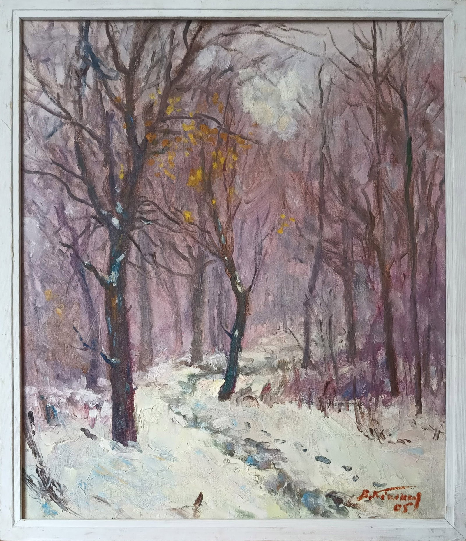 Oil painting Thaw by honored painter Ukrainian Vasyl K.: Title: Oil painting Thaw by honored painter Ukrainian Vasyl K. Description: 22Kv Painter: Vasyl K. S?ze: 61.5x72 cm/ 24.21x28.34 inches Components: oil, canvas Original painting CONDITION: exellent ER