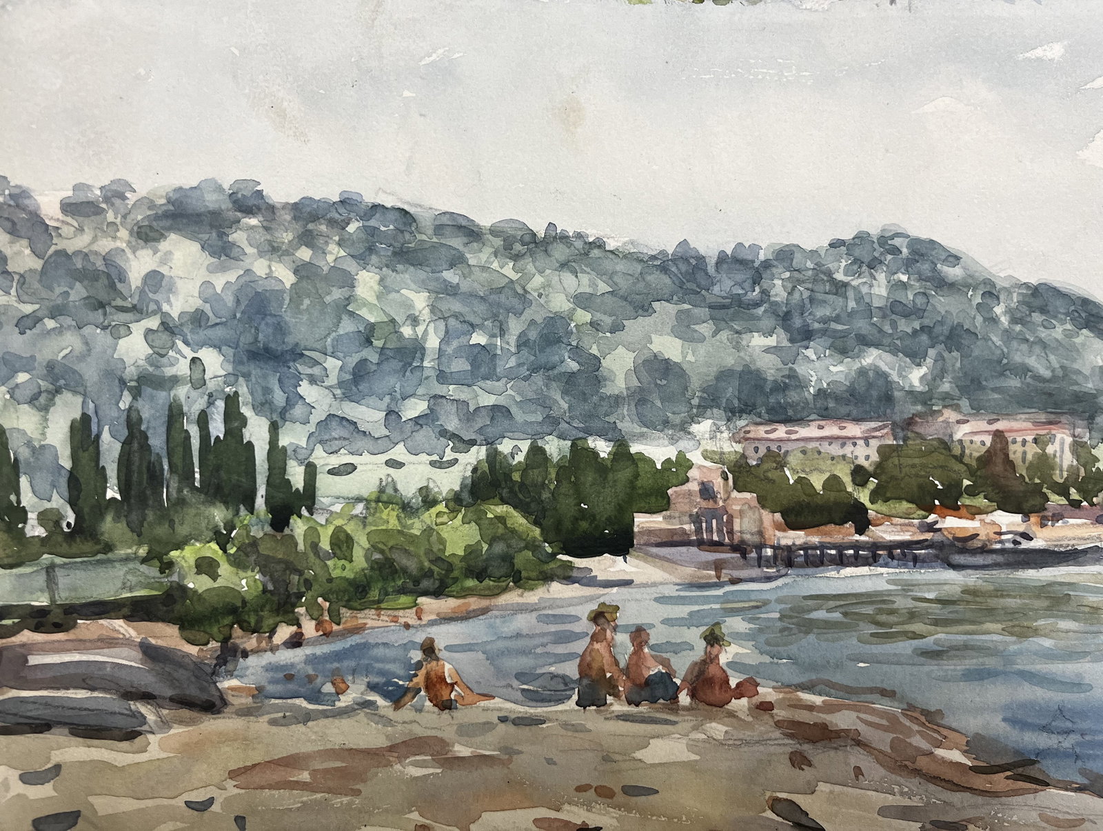 Watercolor painting Sea beach Krikhatsky - 2