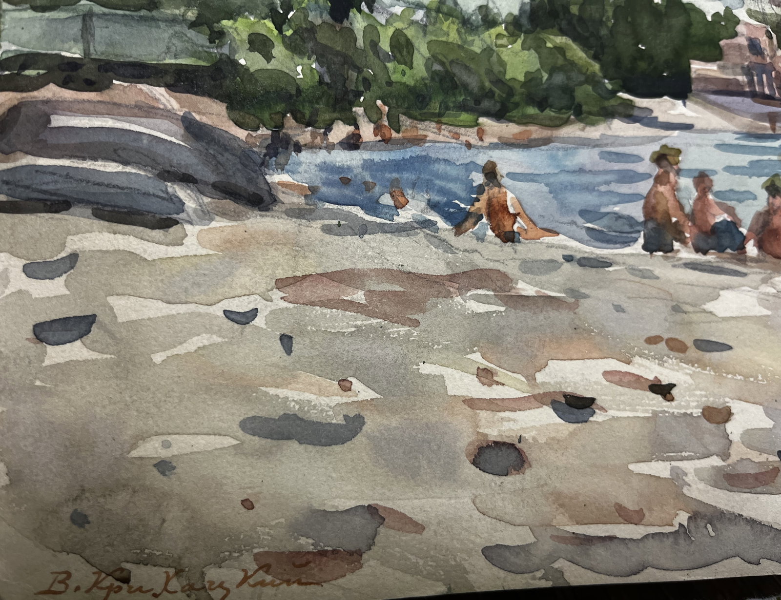 Watercolor painting Sea beach Krikhatsky - 6