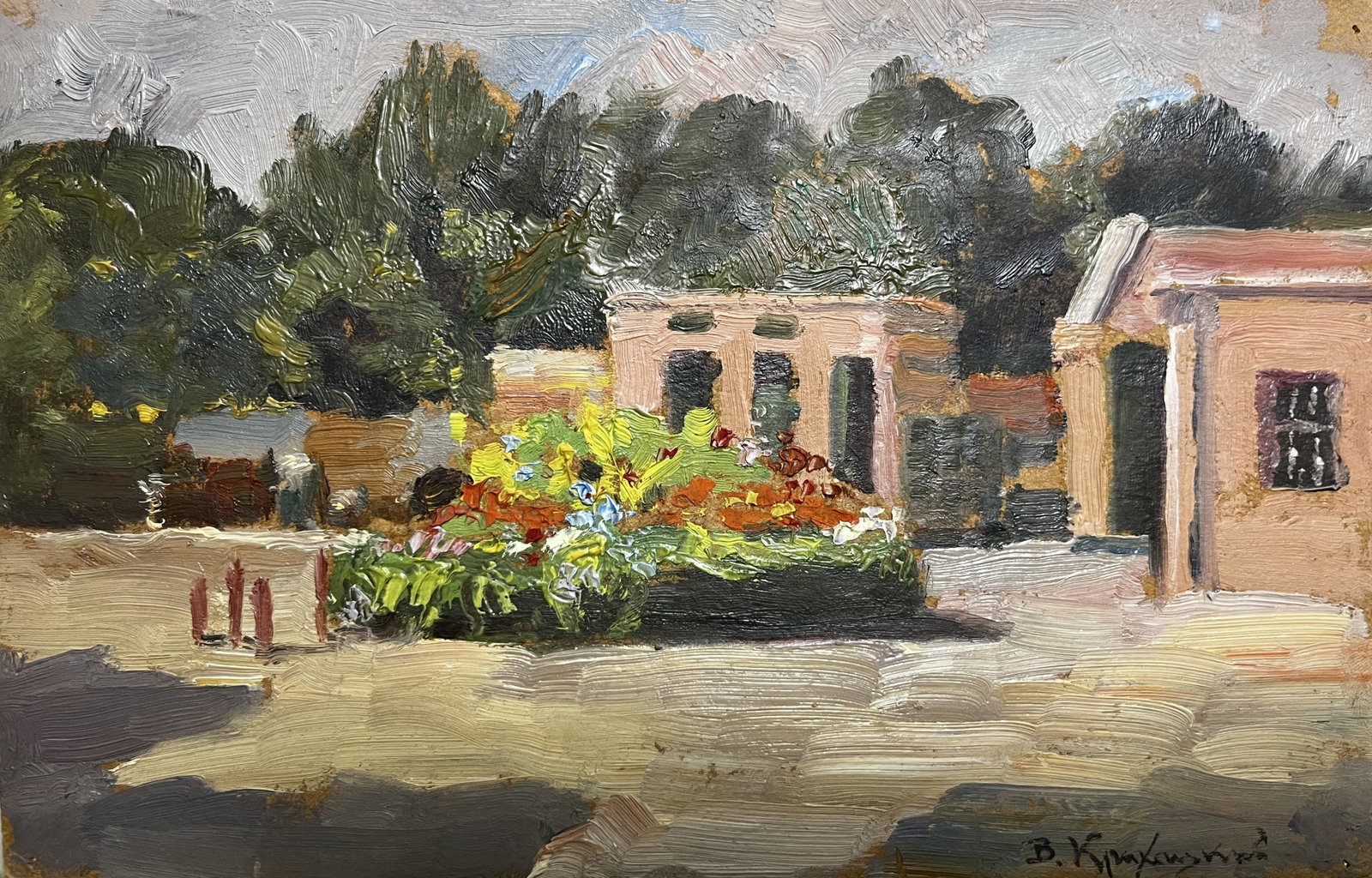 Oil painting Patio Krikhatsky: Title: Oil painting Patio Krikhatsky Description: 12Duk Painter: Krikhatsky S?ze: 15,5x24 cm/6,10x9,45 inches Components: oil, cardboard Original painting from our collection ERA: Short information: