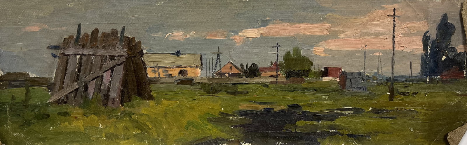 Oil painting Rural outskirts Shkurinsky: Title: Oil painting Rural outskirts Shkurinsky Description: 29Duk Painter: Shkurinsky S?ze: 19x59 cm/7,48x23,23 inches Components: Oil, canvas Original painting from our collection ERA: Short
