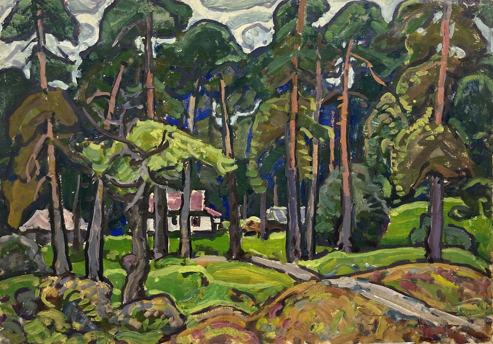 Oil painting House in the forest Kolosovsky G.: Title: Oil painting House in the forest Kolosovsky G. Description: 83Duk Painter: Kolosovsky G. S?ze: 50x70 cm/19,68x27,56 inches Components: Oil, cardboard Original painting from our collection ERA: