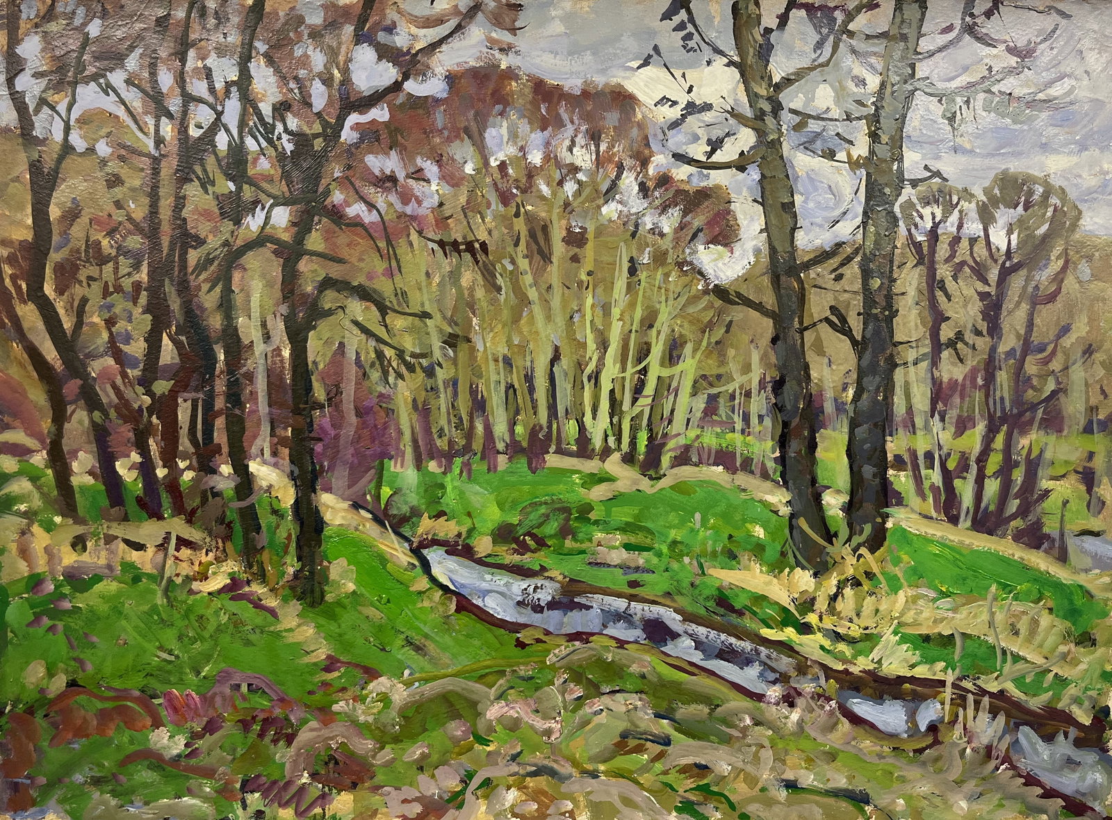 Oil painting Forest stream Kolosovsky G.: Title: Oil painting Forest stream Kolosovsky G. Description: 86Duk Painter: Kolosovsky G. S?ze: 50x69,5 cm/19,68x27,36 inches Components: Oil, cardboard Original painting from our collection ERA: