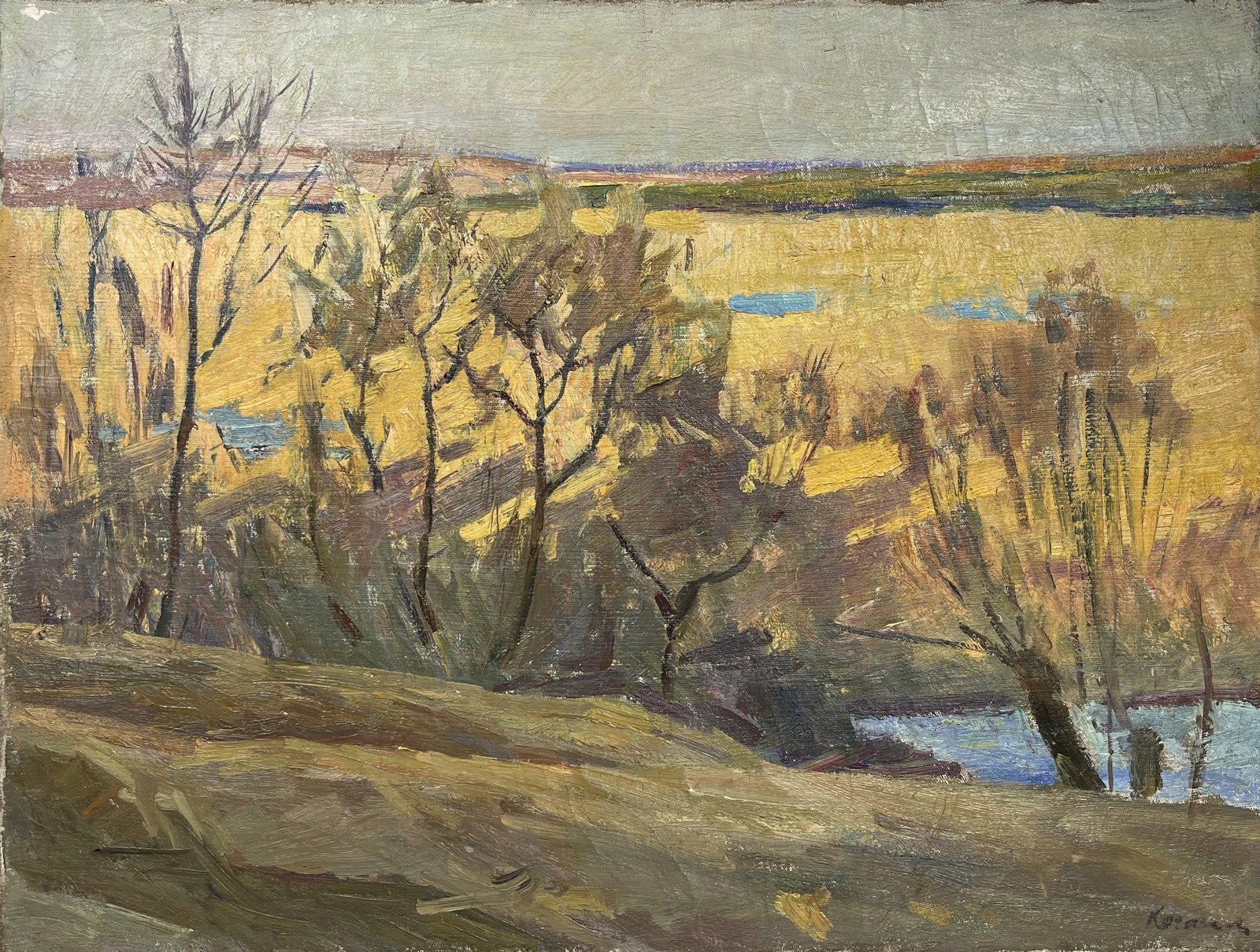 Oil painting Golden field Kogan-Shatz: Title: Oil painting Golden field Kogan-Shatz Description: 104??Duk Painter: Kogan-Shatz S?ze: 80x61 cm/31,49x24,01 inches Components: oil, canvas Original painting from our collection ERA: 1964 Short 