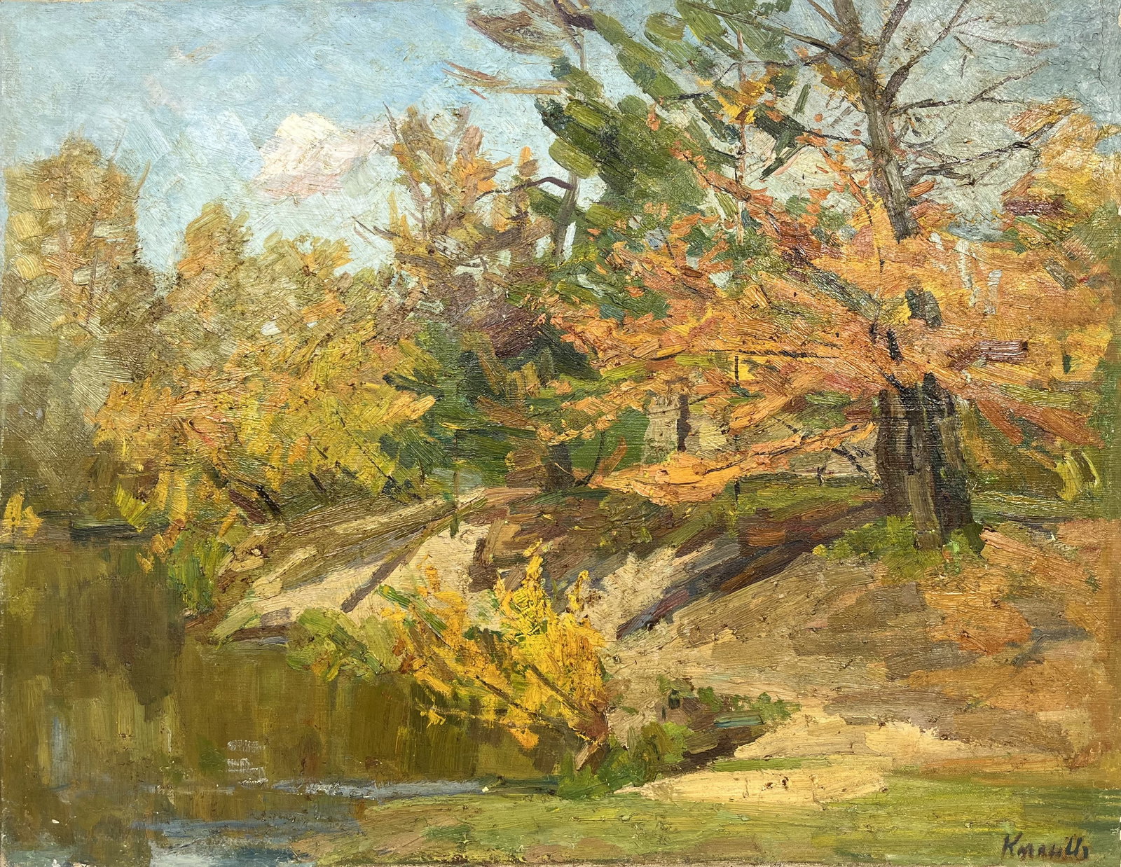 Oil painting Autumn colors Kogan-Shatz: Title: Oil painting Autumn colors Kogan-Shatz Description: 111??Duk Painter: Kogan-Shatz S?ze: 70x90 cm/27,56x35,43 inches Components: oil, canvas Original painting from our collection ERA: Short info