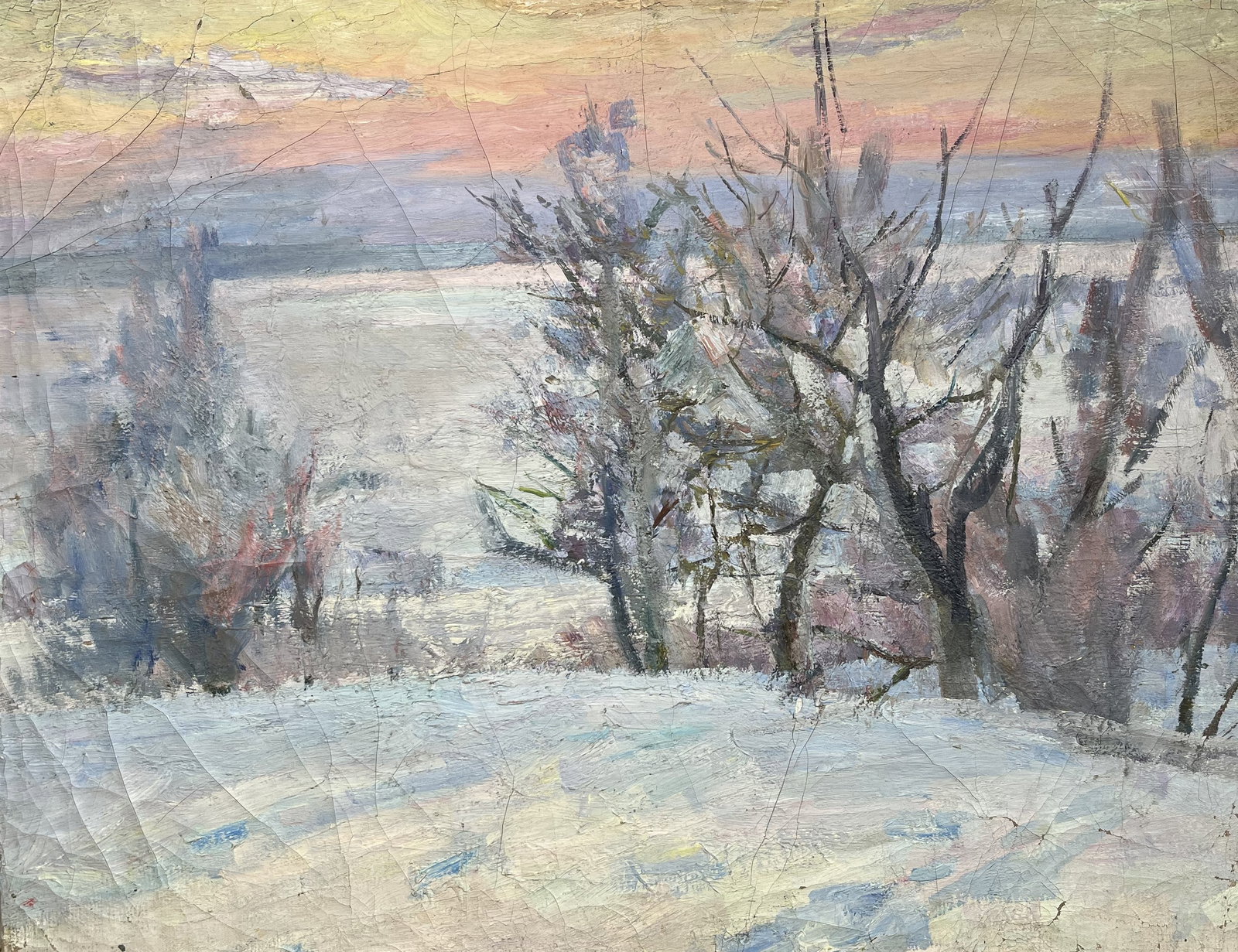Oil painting Snowy expanse Kogan-Shatz: Title: Oil painting Snowy expanse Kogan-Shatz Description: 115??Duk Painter: Kogan-Shatz S?ze: 71x91 cm/27,95x35,82 inches Components: oil, canvas Original painting from our collection ERA: Short info