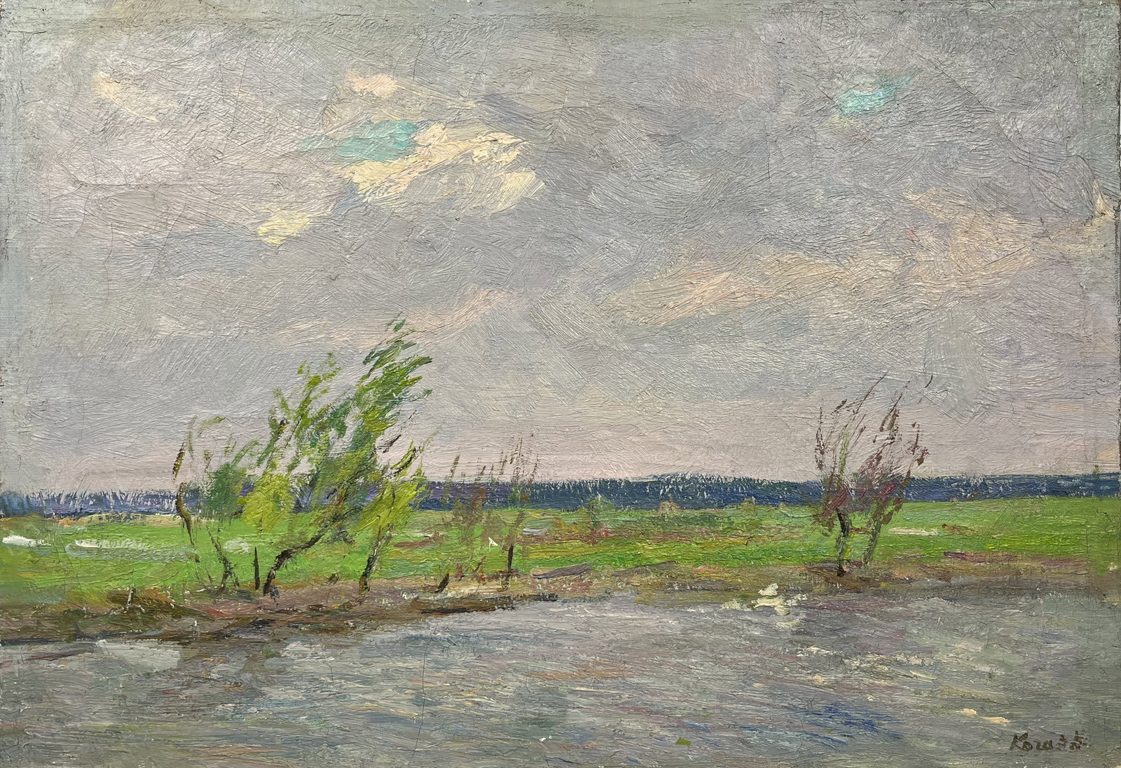 Oil painting Wind over the river Kogan-Shatz - 2