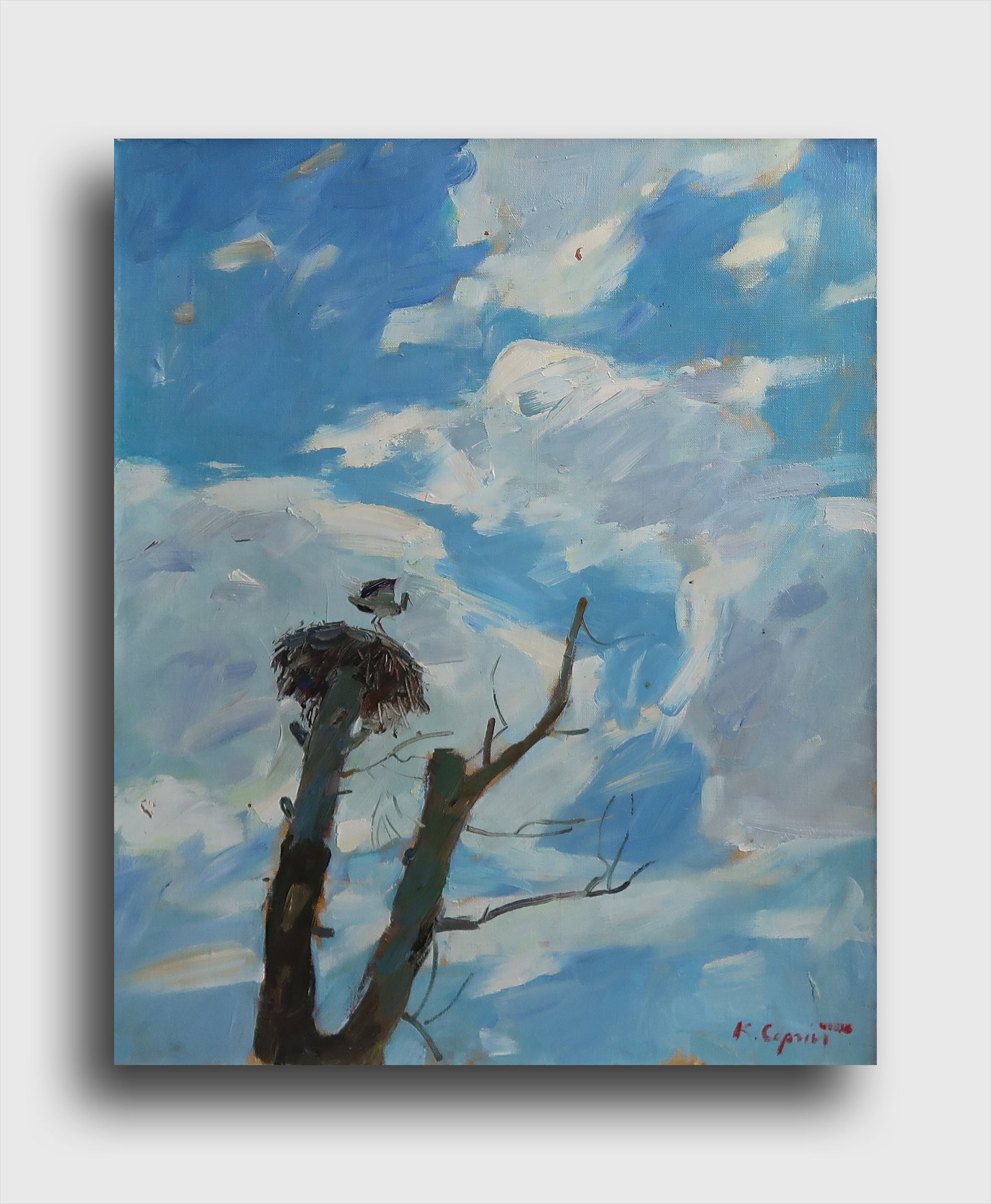 Oil painting Storks Serg Kovalenko: Title: Oil painting Storks Serg Kovalenko Description: 27SK Painter: Serg Kovalenko S?ze: 50x60 cm/19.7x23.6 inches Components: oil, canvas Original painting CONDITION: exellent ERA: modern Graduated 