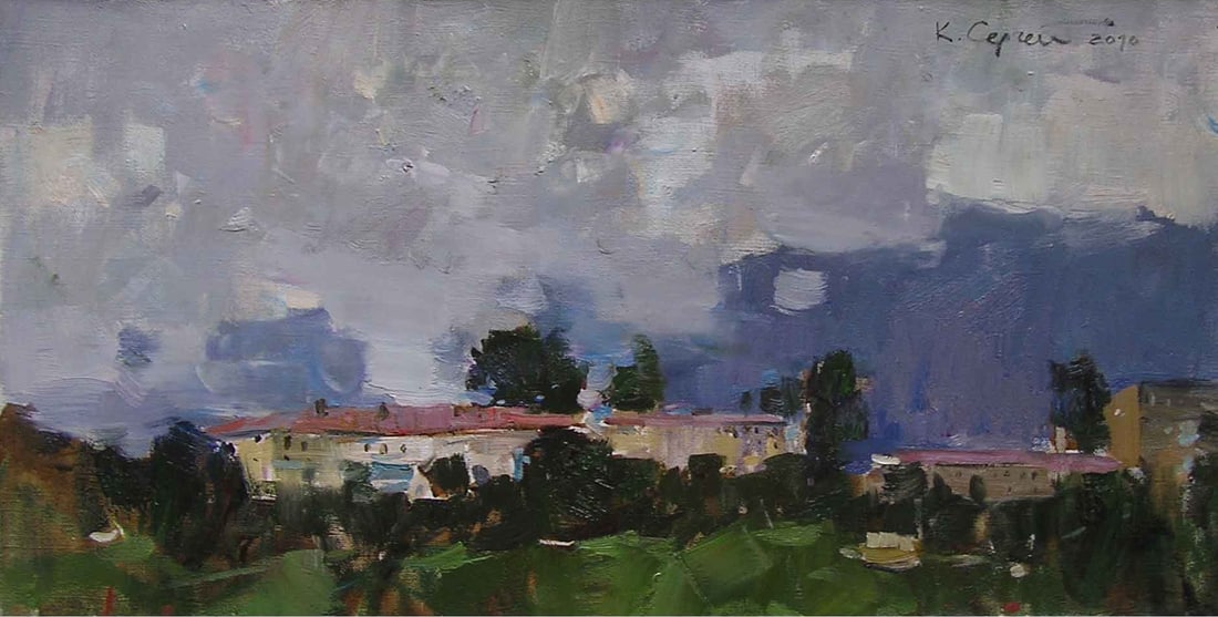 Oil painting in the mountains of the Caucasus Serg Kovalenko: Title: Oil painting in the mountains of the Caucasus Serg Kovalenko Description: 92SK Painter: Serg Kovalenko S?ze: 60x40 cm/23.6x15.7 inches Components: oil, canvas Original painting CONDITION:
