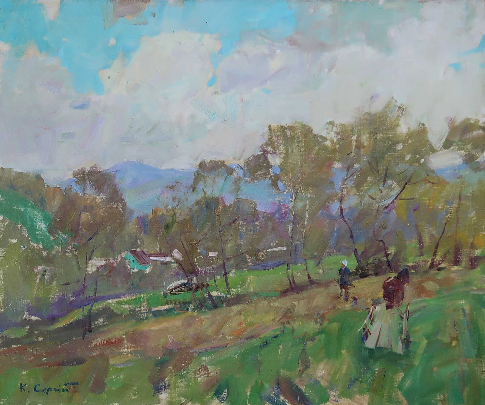 Oil painting late fall Serg Kovalenko: Title: Oil painting late fall Serg Kovalenko Description: 125SK Painter: Serg Kovalenko S?ze: 60x70 cm/23.6x27.6 inches Components: oil, canvas Original painting CONDITION: exellent ERA: modern Gradua
