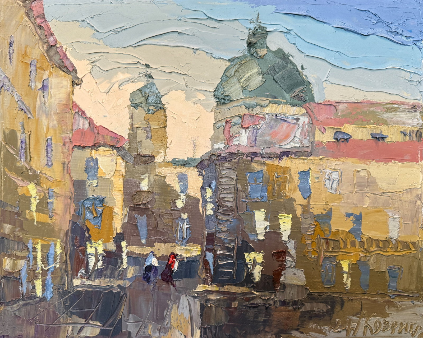 Oil painting with farme Market area K. Leonid: Title: Oil painting with farme Market area K. Leonid Description: 01KK Painter: K. Leonid S?ze: 40x50 cm/ 15.74x19.68 inches Components: oil, canvas Original painting CONDITION: exellent ERA:2024 ARTI